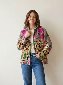 <b>Womens</b> <b>Brown</b> Velvet Breathable Cotton Shell Embroidered <b>Jacket</b> Handmade Boho Statement Outerwear with Striped Lining - Product Image 2