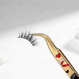 Pince à épiler en émail doré pour cils, motif cœur et rose, pince à eyeliner de précision, pointes courbées et plates pour salon de beauté - Product Image 5