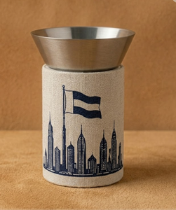 Brûleur à Bakhoor Cylindrique de Luxe avec Housse en Lin, Motif Drapeau des Émirats Arabes Unis et Graphique Urbain, Bol Encensoir en Métal - Product Image 1
