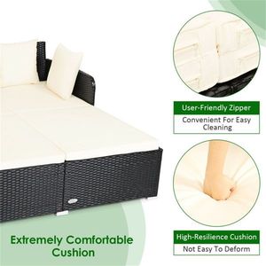 Divano Letto da Esterno in Vimini Bianco con Cuscini Imbottiti per Giardino - Product Image 6