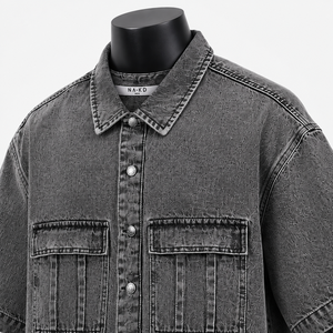 Camisa de Mezclilla de Manga Corta para Hombre, Estilo Vintage, Lavada, Talla Grande, Fabricante de Ropa con Etiqueta Privada OEM ODM - Product Image 6