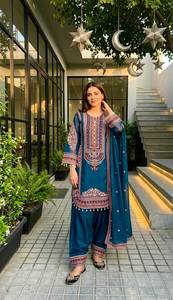 Conjuntos de Ropa Étnica India y Pakistaní: Top, Palazzo y Dupatta con Bordado Pesado de Mal Chanderi, Espejos y Lentejuelas (PU 1725) - Product Image 2