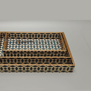 Premium 3-Pack Stackable Enamel MDF <b>Trays</b> Elegant Harlequin Tile Design Luxury Barware & Coffee <b>Table</b> Serving <b>Trays</b> - Product Image 2