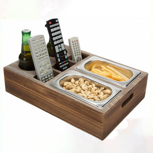 Plateau à collation en bois à double compartiment avec support pour téléphone portable et fente pour carte, boîte de rangement en bois massif - Product Image 3