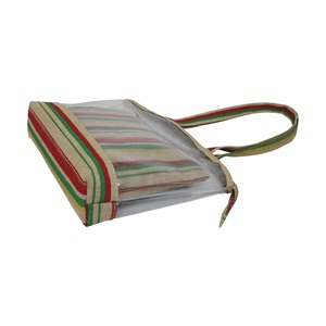 Sac cosmétique transparent en PVC à imprimé rayé, sac messager de style bohème pour femmes XL, sac de toilette en tissu de jute laminé PP, trousse de maquillage - Product Image 5