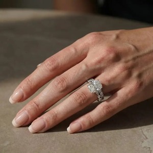 Trendy Design 5.0 Carat 925 Moissanite Cushion Cut 4 Prong <b>Set</b> Gold Plated Engagement <b>Ring</b> <b>Sterling</b> <b>Silver</b> Wedding Band Women's. - Product Image 2