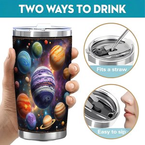 Vaso Térmico de Acero Inoxidable de Doble Pared de 20 oz con Aislamiento al Vacío y Diseño de Planetas de la Galaxia, Taza de Viaje - Product Image 5