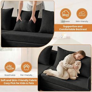 Sofá Seccional Modular Moderno de Pana Negra, Sofá Nube sin Estructura con Chaise Longue en Forma de L, Cojines para Sala de Estar, Apartamento, Hogar - Product Image 6