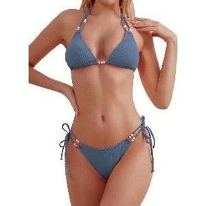Costume da bagno Sexy da donna con stringhe a triangolo con motivo a due pezzi per costumi da bagno da spiaggia - Product Image 1