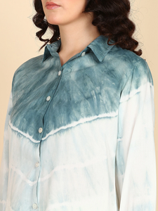 Camisa Informal de Manga Larga con Cuello Abotonado y Estampado Tie-Dye Hecha a Mano en Rayón para Mujer, Corte Regular, Primavera/Verano, Oficina, Estilo Simple, Marca Maaesa - Product Image 5