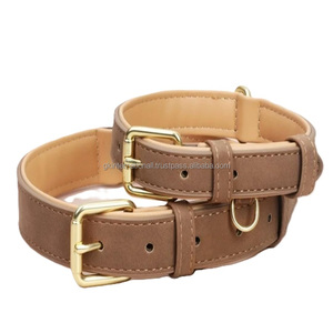 Durable and Soft Padding Brown Premium Leather Dog Collar with Rust Proof brass buckle Sturdy D ring in all custom sizes - Product Image 6