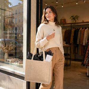 High Quality Reusable <b>Waterproof</b> Jute Gunny Custom Logo Shopping <b>Tote</b> Outdoor Beach <b>Bag</b> for Gifts Women's <b>Tote</b> <b>Bags</b> - Product Image 5