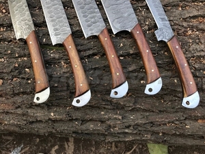 Juego de 5 Cuchillos de Cocina Hechos a Mano con Acero de Damasco y Mango de Madera, Personalizables OEM/ODM/OBM - Product Image 3