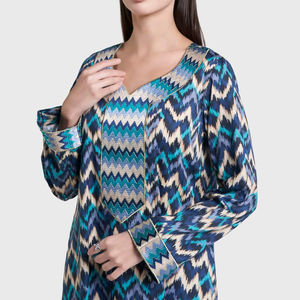 Robe de soirée élégante en georgette bleu azur, col rond, longueur ras du sol, demi-manches, coupe ample, ornée de perles faites à la main, respirante et légère pour femme - Product Image 1