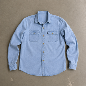 Chemise en jean à manches longues pour hommes, coupe ample, style vintage décontracté, chemise boutonnée - Product Image 3