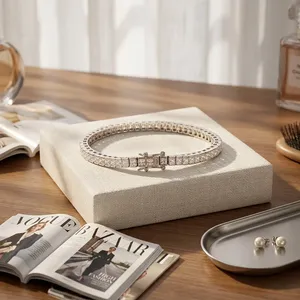 Pulsera de Diamantes Cultivados en Laboratorio con Corte Princesa de Lujo, 8.28 Ct, 7 Pulgadas, Chapada en Oro Blanco, Certificada por IGI, Oro de 14k, Estilo Hiphop - Product Image 3