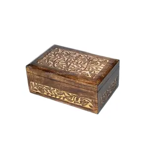 TOP SELLING 2022 CUSTOMIZED WOODEN JEWELRY BOX IN NEW DESIGN HANDMADE WOODEN JEWELRY BOX WITH HAND CARVING WITH BRASS INLAY