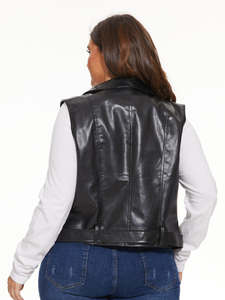 Chaqueta de cuero de invierno a prueba de viento para mujer, diseño elegante, sin mangas, con capucha, chaquetas de cuero de invierno para mujer - Product Image 4