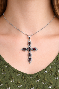 Pendentif en argent sterling 925 avec grenat rouge taille poire, fait main, croix chrétienne, bijoux religieux en argent, vente en gros - Product Image 2