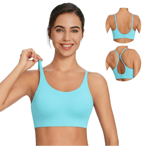 Xpert Sports Plus Size High Support Ribbed Sports Bra Women <b>Racer</b> <b>Back</b> Seamless Yoga Fitness Crop <b>Tops</b> Shockproof Wireless Front - Product Image 1