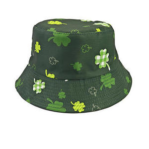 Sombrero tipo pescador unisex, estampado de trébol verde y blanco, algodón y lino, informal, primavera, verano, para adultos - Product Image 3