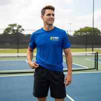 T-shirt de pickleball pour homme à manches courtes, coupe régulière, 100 % coton, respirant, perforé, performance athlétique, découpe laser, ventilation frontale