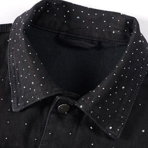 Factory-Made Men's 100% Cotton Denim <b>Jackets</b> Hot Selling High-Street Style with Custom Color <b>Rhinestone</b> Front Logo for Winter - Product Image 3