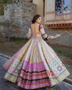 Women Cotton Lehenga Choli with Dupatta <b>Mirror</b> Work Digital Print Quick Dry Ethnic Dress for Wedding Party - Product Image 5