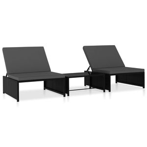 Juego de 3 Sillas de Jardín Reclinables Negras, Asientos Cómodos para Exteriores - Product Image 1