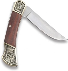 Cuchillo de bolsillo de acero al carbono hecho a mano personalizado con mango de madera de Rosa y Funda de cuero fino, cuchillo de camping, cuchillo de pesca - Product Image 2