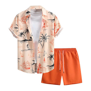 Conjuntos de 2 Piezas para Hombre, Camisa Hawaiana Tropical con Botones y Pantalones Cortos de Playa - Product Image 1