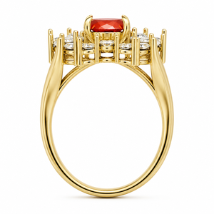 Bague de fiançailles de luxe avec halo floral, pierre centrale en rubis rouge ovale, grappe de diamants taille poire, à double sangle, bijoux personnalisés OEM ODM - Product Image 3