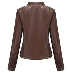Veste en cuir sur mesure pour femme, style motard vintage, en cuir PU premium respirant, vêtement d'extérieur tendance pour l'hiver, moto - Product Image 5