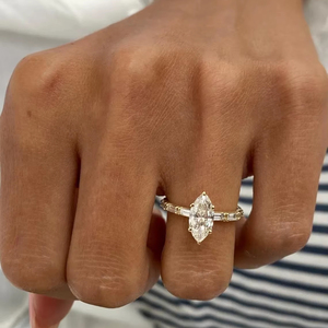 แหวนเพชรทรงมาร์คีส์และบาแกตต์ ทนทาน ทำจากทองคำ ทองคำโรสโกลด์ ทองคำขาว เงิน  เพชรเลี้ยงในห้องปฏิบัติการ igi de-f vvs-vs สำหรับผู้หญิง - Product Image 1