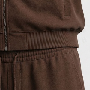 Survêtement marron pour homme, fermeture éclair intégrale, col montant, vêtements de sport décontractés avec poches latérales, mélange de polyester et de coton, vêtements d'automne - Product Image 5