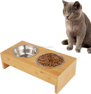 Support de bol de service élégant et écologique Beau support de nourriture pour chien en bois poli Bols en acier inoxydable par Falak World Export - Product Image 1