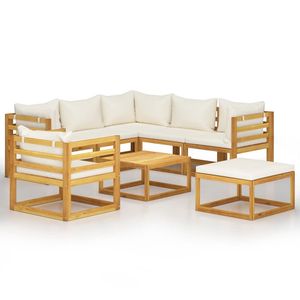 Set Lounge da Giardino in Legno Massello di Acacia Color Crema con Finitura a Olio - Arredamento da Esterno Durevole - Product Image 2