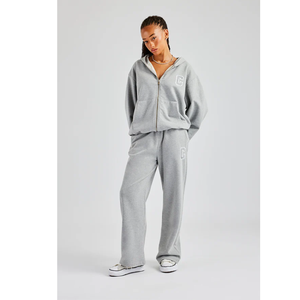 Conjunto Deportivo de Felpa Gris para Mujer con Capucha y Estampado de la Letra C, Corte Holgado, Informal, para Todas las Temporadas, Sudadera y Pantalones Largos de 2 Piezas - Product Image 2