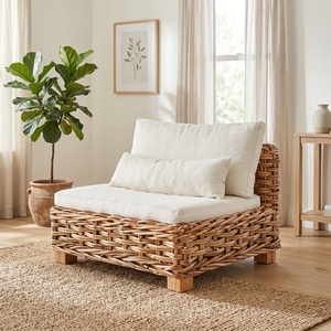 New Modern Minimalist Chunky Woven Rattan Single Sofa <b>Wood</b> Eco-Friendly Outdoor <b>Garden</b> Patio Living Room Seating Accent <b>Chair</b> - Product Image 2