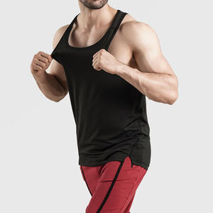 <b>Men's</b> Black Solid Color O-Neck Sleeveless Tank Top Casual Breathable Knitted Polyester Workout <b>Vest</b> - Product Image 3