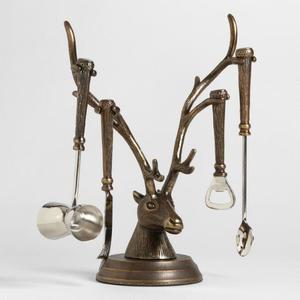 Juego de Herramientas de Bar de Lujo con Diseño de Cuerno de Ciervo y Soporte, Kit de Barman de Bronce Antiguo de 4 Piezas: Jigger, Abridor de Botellas, Cuchara y Cuchillo para el Hogar - Product Image 1