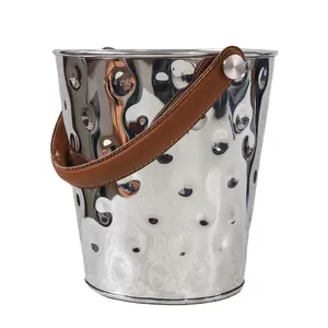 Handmade Ice Buckets for wine and beverages chiller bucket Luxury Ice Bucket for bar wine chillers with Brown Leather handle