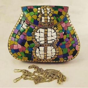 Sac à main mosaïque en acier argenté avec motif dôme bicolore sac à main en métal fait main pour les femmes fête et tenue de fête - Product Image 6