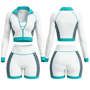 Ensemble de shorts cyclistes sans coutures pour femmes, vente en gros, 3 pièces : leggings à poches, soutien-gorge de sport invisible froncé, taille haute, pour filles, cyclisme et activités sportives - Product Image 4