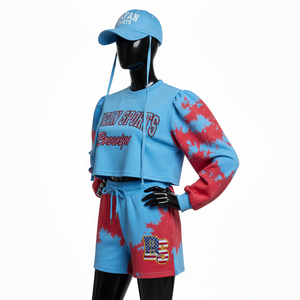 Conjunto de Sudadera Corta y Pantalones Cortos de Felpa de Alta Calidad 100% Algodón para Mujer, Panel Rojo de Algodón y Poliéster Suave, Logotipo Personalizado, Conjuntos para Mujer - Product Image 4