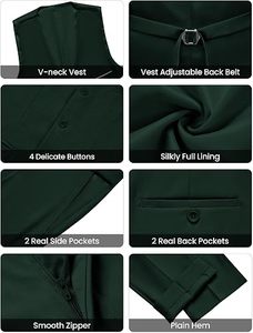 Traje de 3 piezas para hombre, estilo británico, de lana peinada, corte ajustado, antiarrugas, con blazer, chaleco y pantalón, formal de negocios - Product Image 4