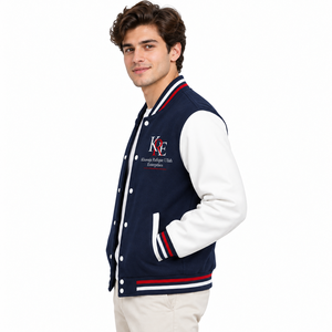 Men's Navy White Varsity Jacket Style Embroidered Front Stand Collar Regular Fit <b>Winter</b> Windproof Breathable <b>Fleece</b> Wholesale - Product Image 3