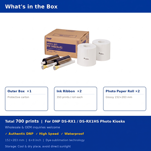 Kit de médias DNP DS-RX1HS : Papier photo brillant/lustré 6x8, 700 impressions (350/rouleau), Kit de ruban de sublimation par transfert thermique pour borne photo/kiosque, 6,3 kg - Product Image 3