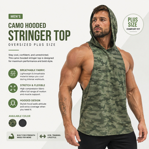 Camiseta sin mangas con capucha Racerback de talla grande para hombre, top de gimnasio, corte muscular, camuflaje, sin mangas, para culturismo - Product Image 1