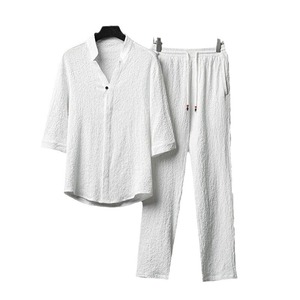 Ensemble de sport deux pièces pour homme, coupe ample, ultra-fin, 100 % coton respirant, imprimé sérigraphié, motif uni, personnalisable OEM - Product Image 2